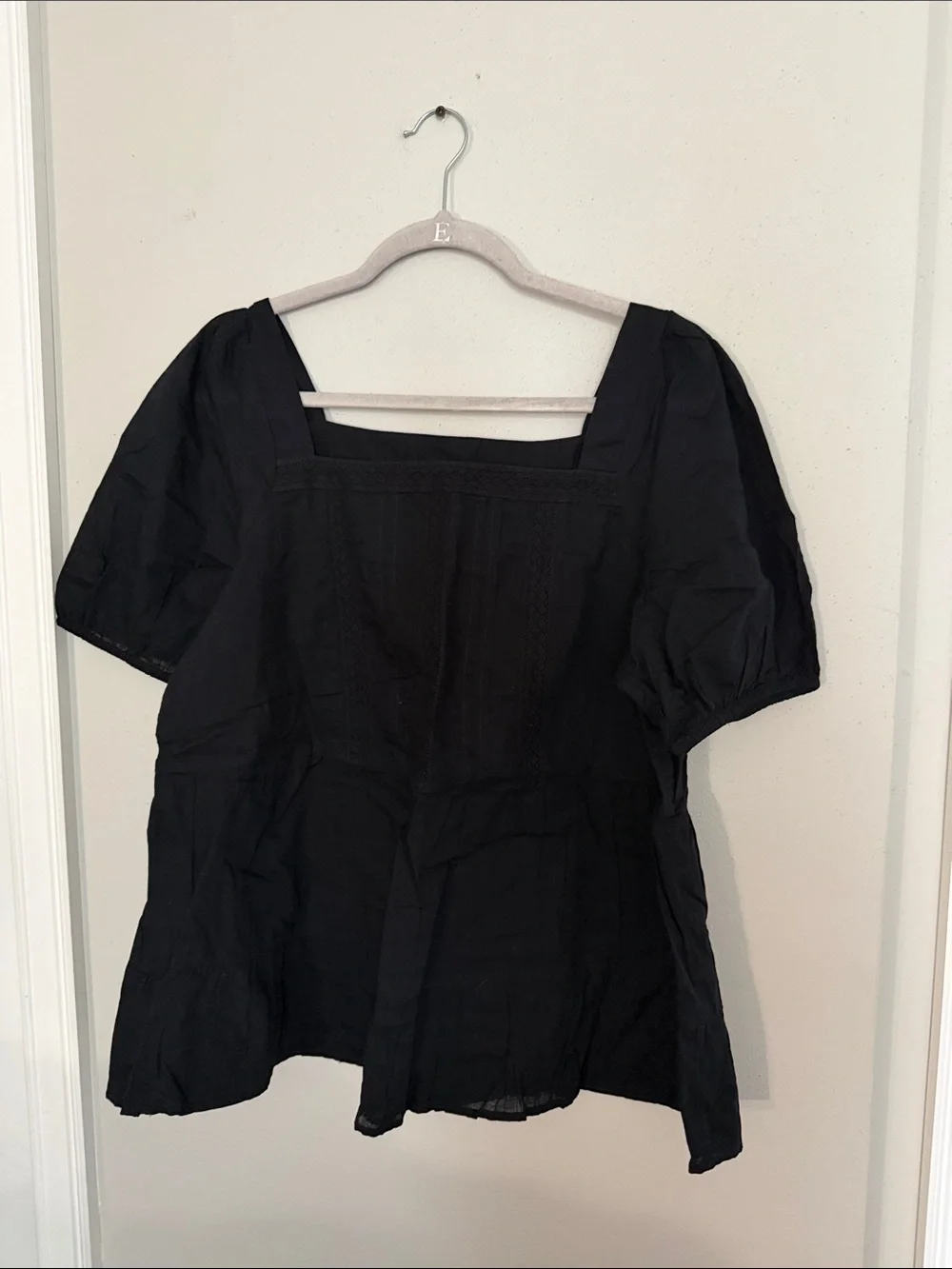 LOFT Black Square Neck Puff Sleeve Blouse